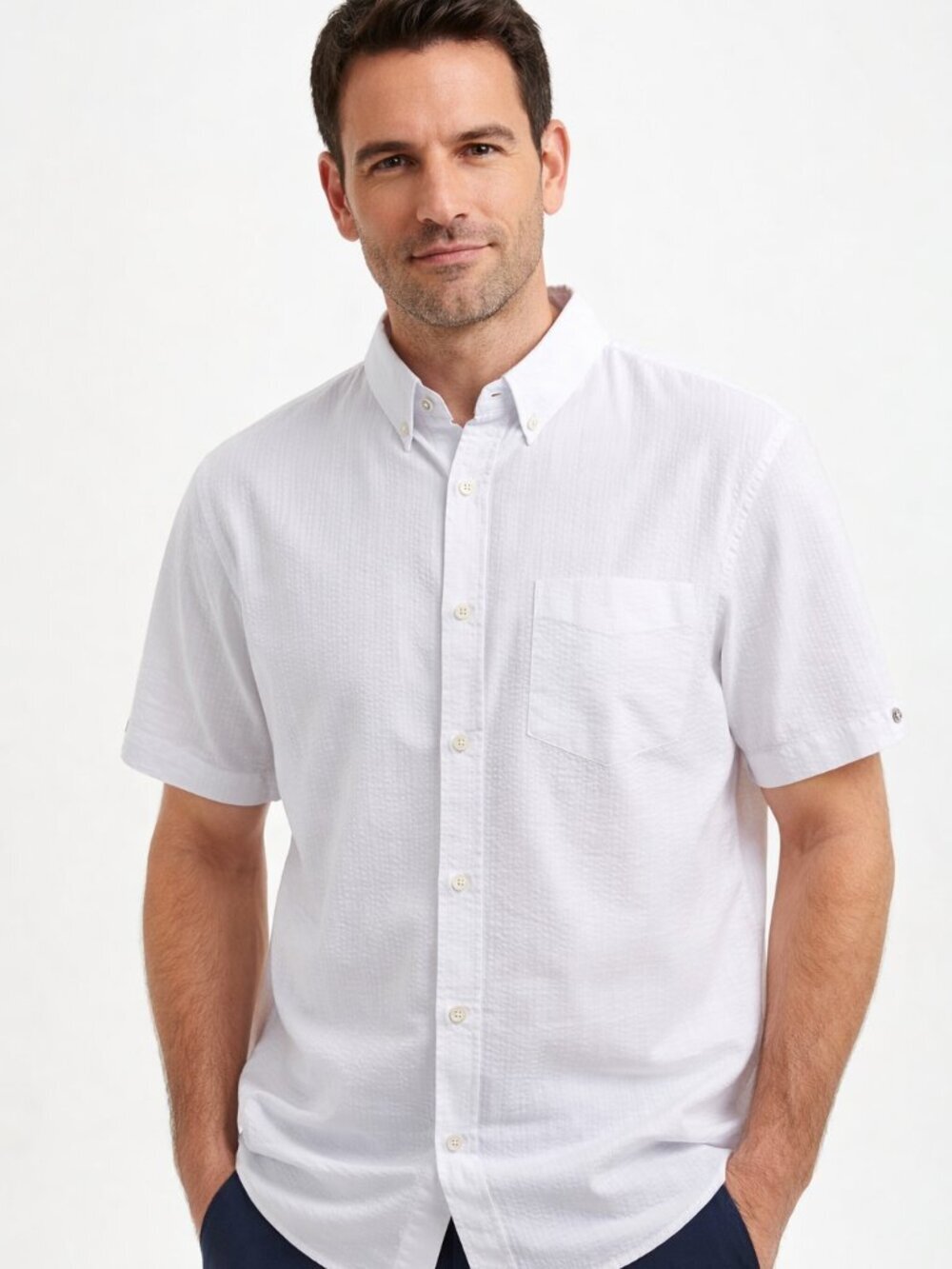 Ben Sherman White Seersucker Button-Up Shirt XL 100% Cotton